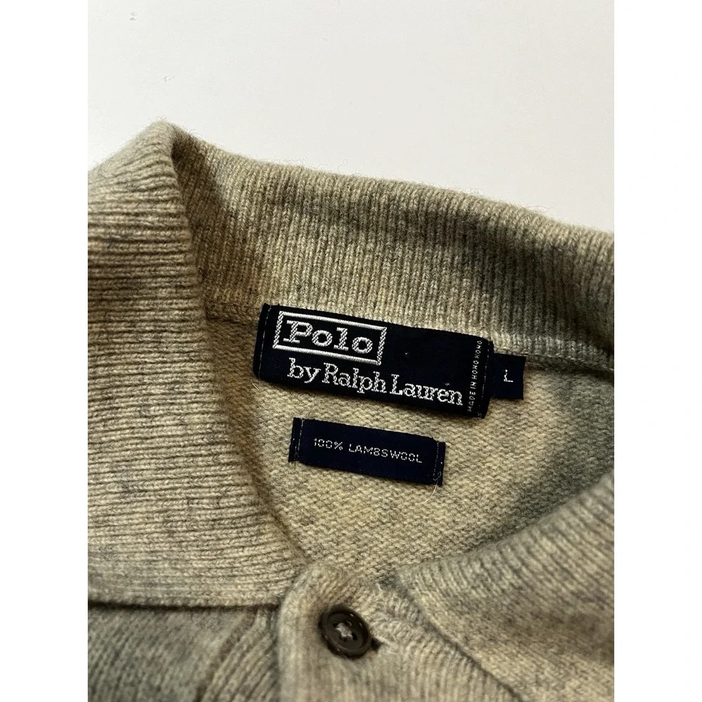 Vintage Polo Ralph Lauren 100% Lambswool Sweater 1/4 Button Grey Size Large
